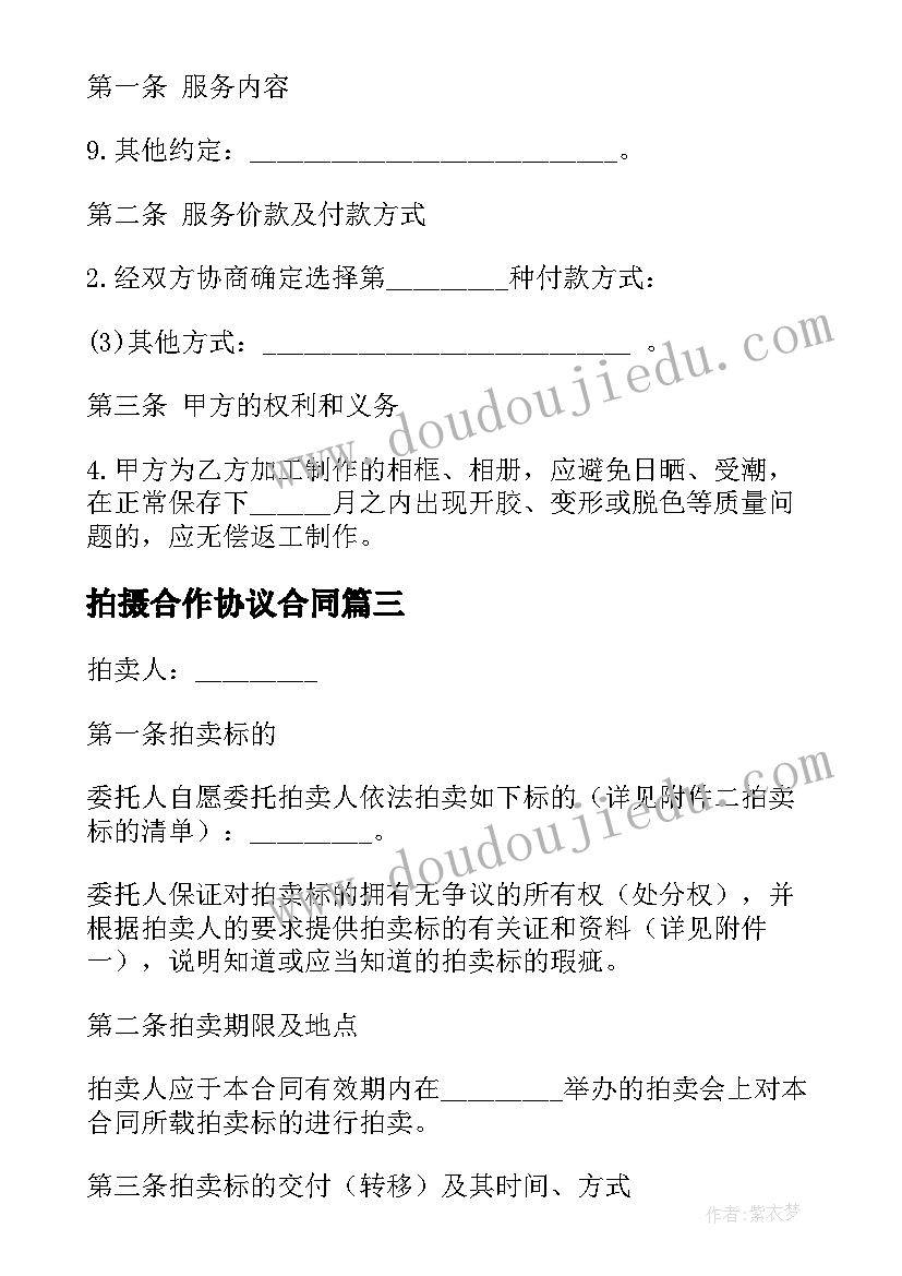 拍摄合作协议合同(模板10篇)