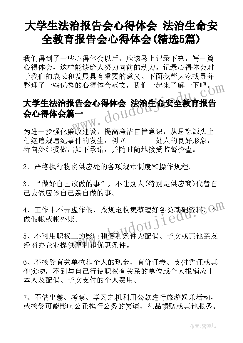 大学生法治报告会心得体会 法治生命安全教育报告会心得体会(精选5篇)