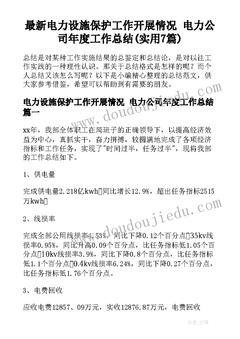 最新电力设施保护工作开展情况 电力公司年度工作总结(实用7篇)