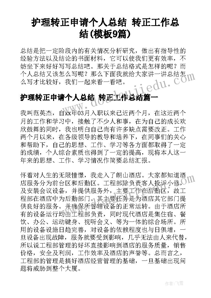 护理转正申请个人总结 转正工作总结(模板9篇)