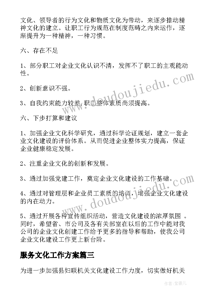 2023年服务文化工作方案(实用7篇)