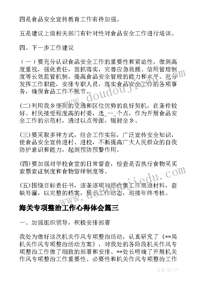 2023年海关专项整治工作心得体会(大全5篇)