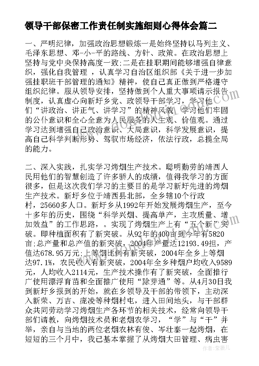 最新领导干部保密工作责任制实施细则心得体会(汇总5篇)