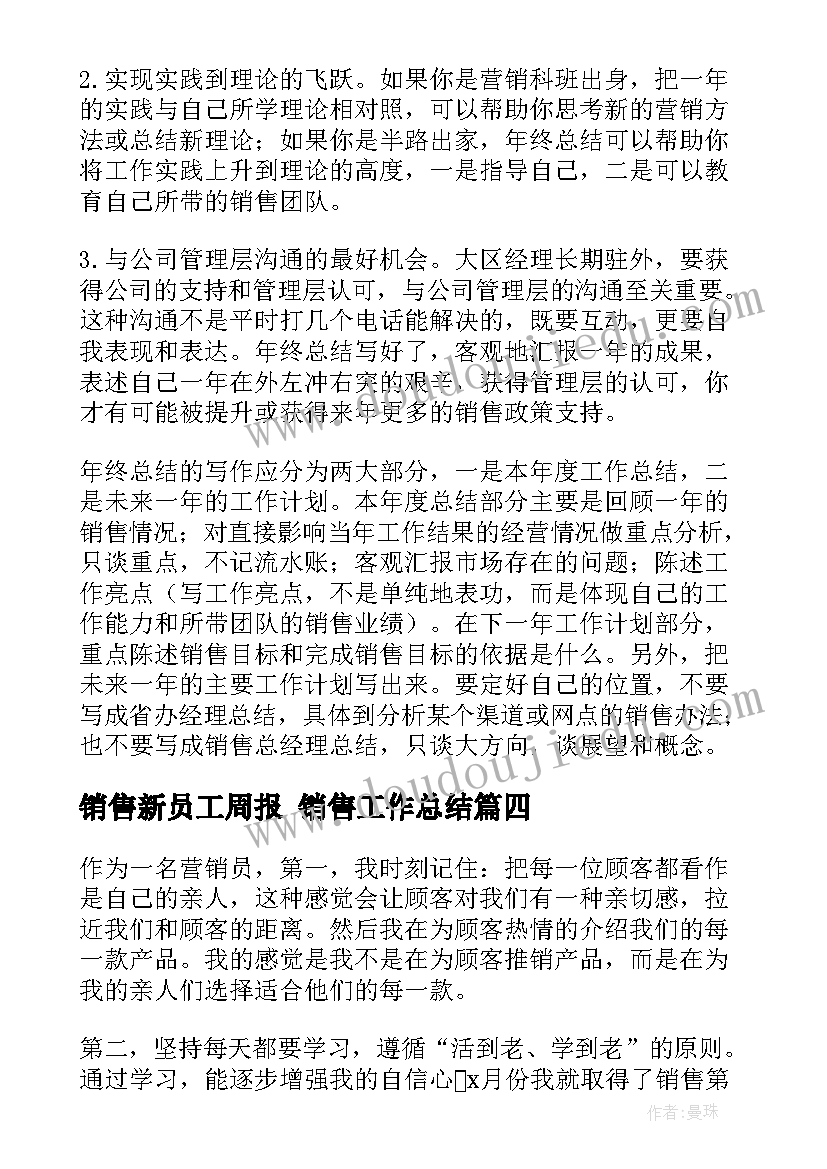 2023年销售新员工周报 销售工作总结(大全8篇)