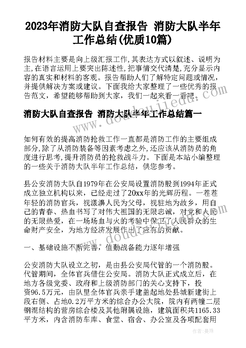 2023年消防大队自查报告 消防大队半年工作总结(优质10篇)