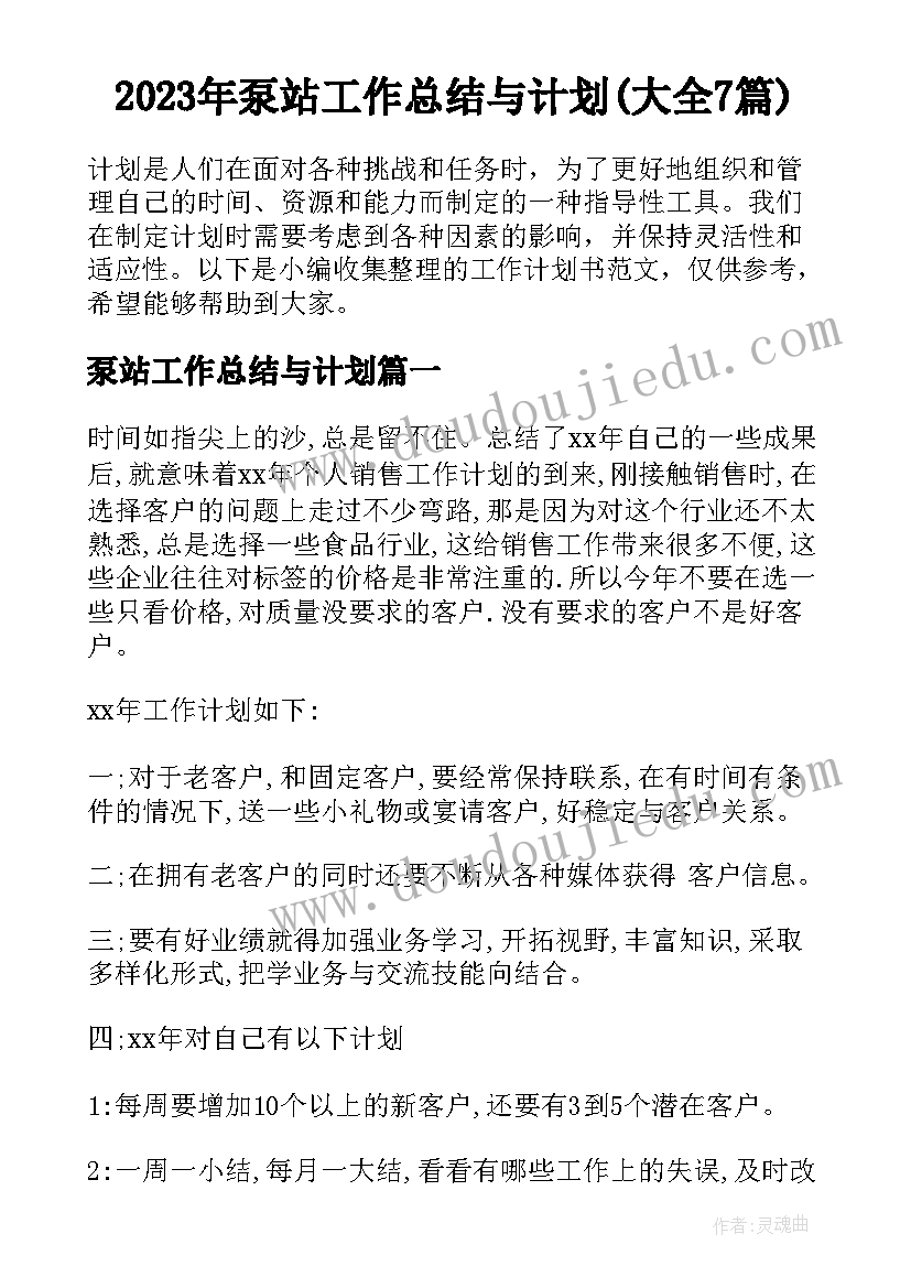 2023年泵站工作总结与计划(大全7篇)