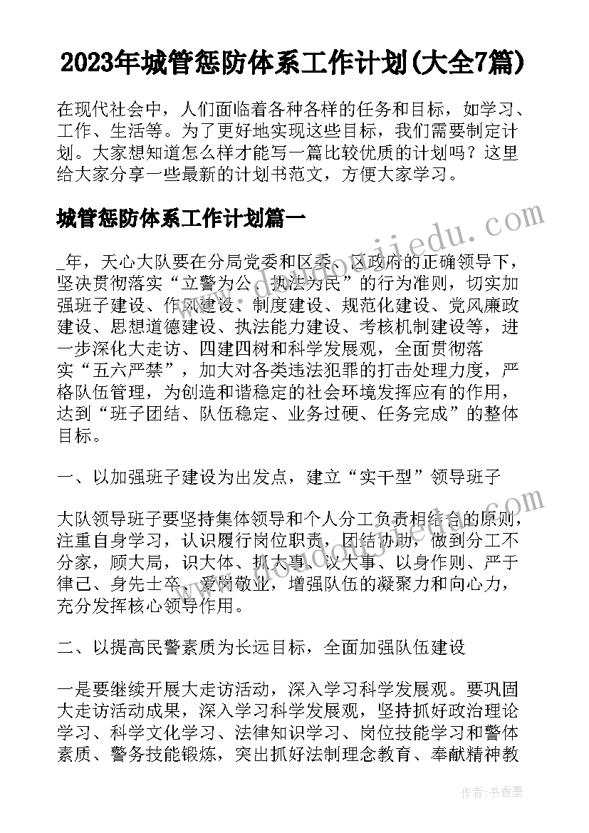 2023年城管惩防体系工作计划(大全7篇)