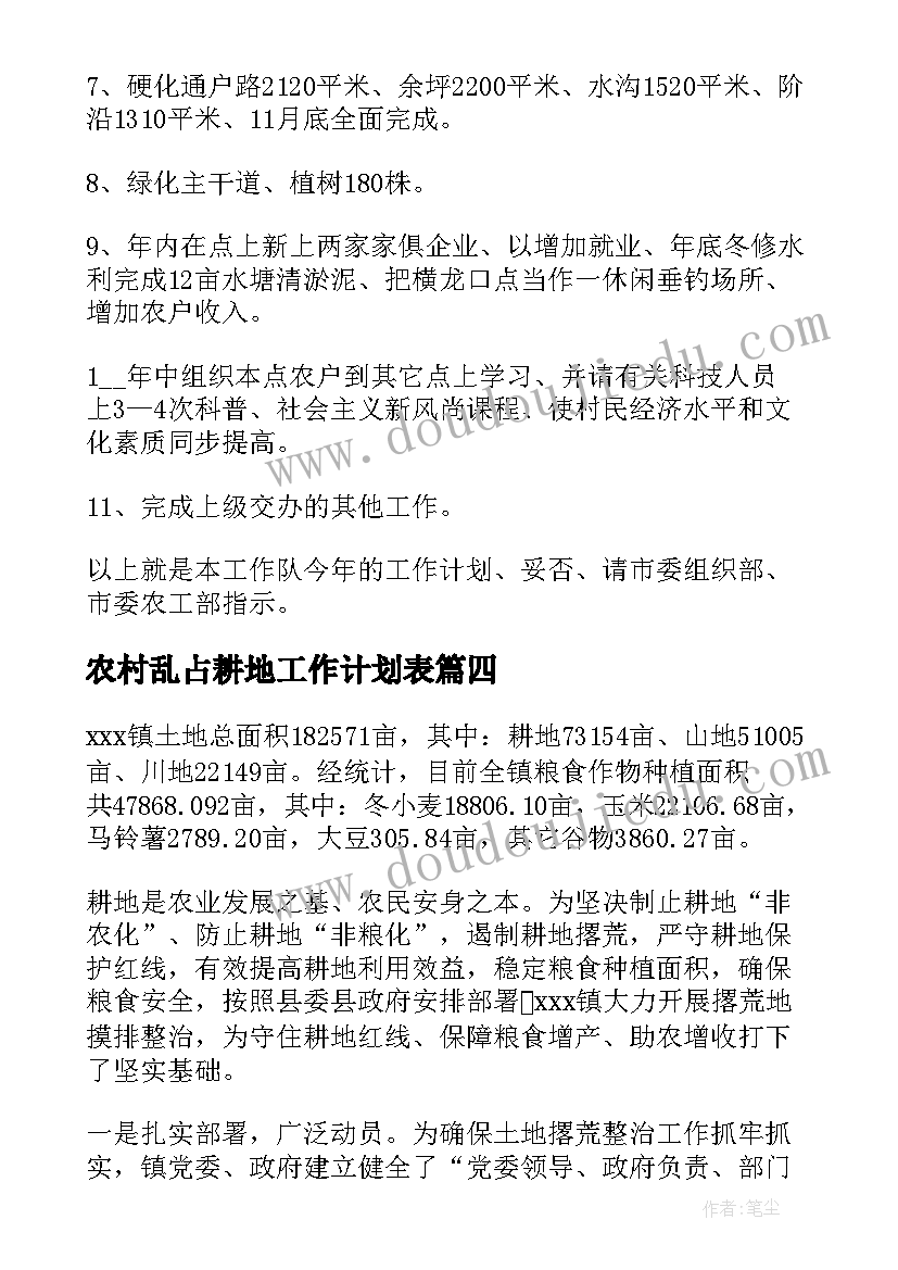 2023年农村乱占耕地工作计划表(汇总5篇)