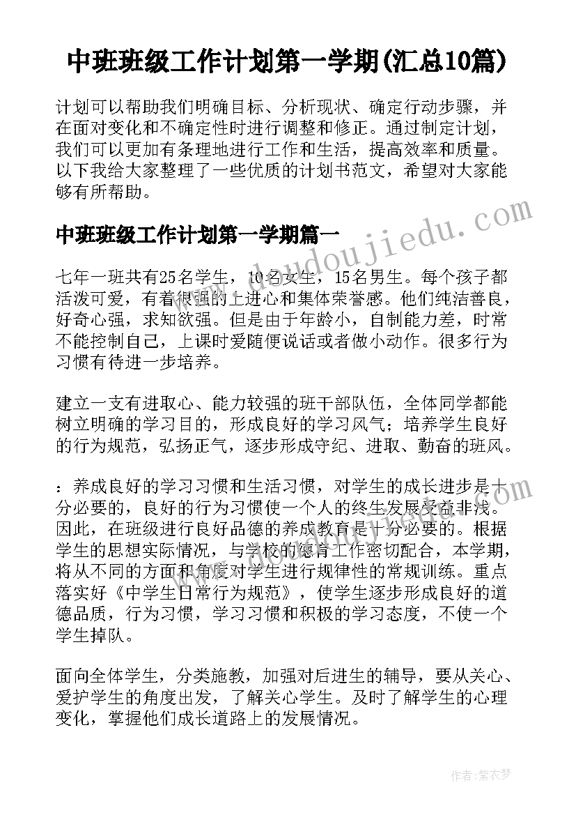 中班班级工作计划第一学期(汇总10篇)