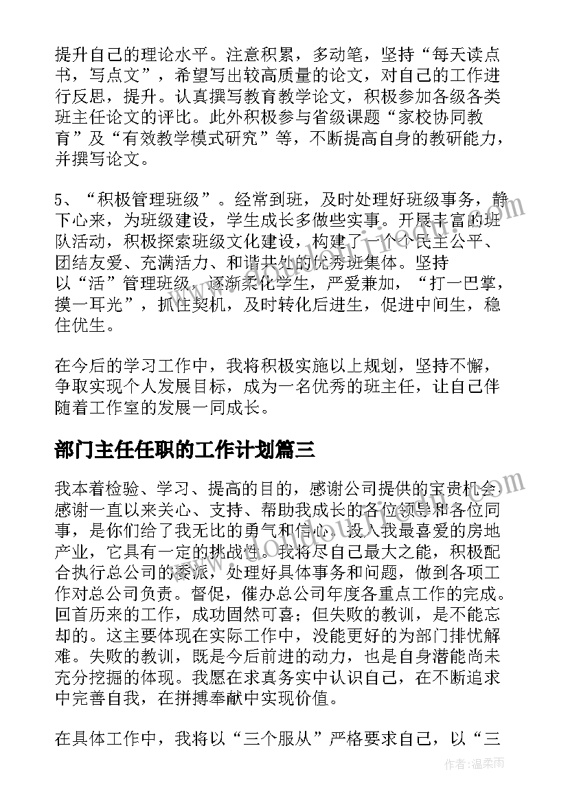 部门主任任职的工作计划(汇总5篇)