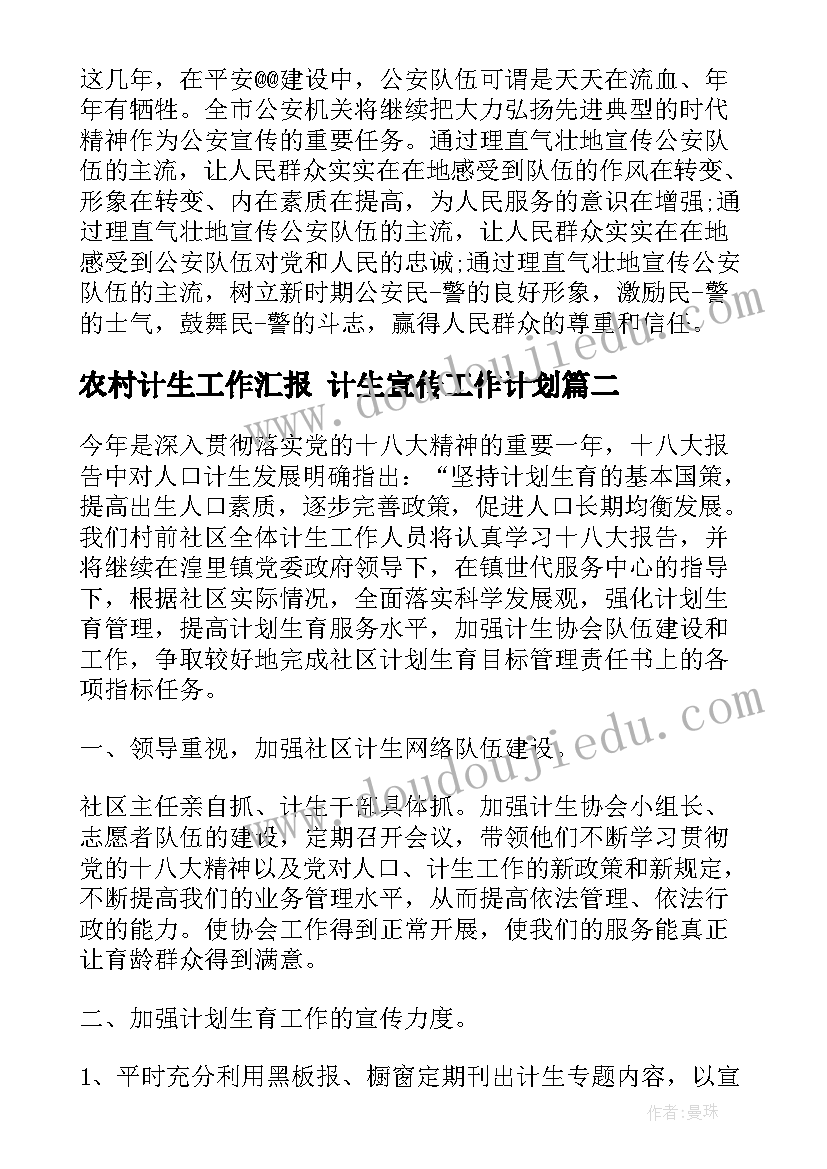 2023年农村计生工作汇报 计生宣传工作计划(实用5篇)