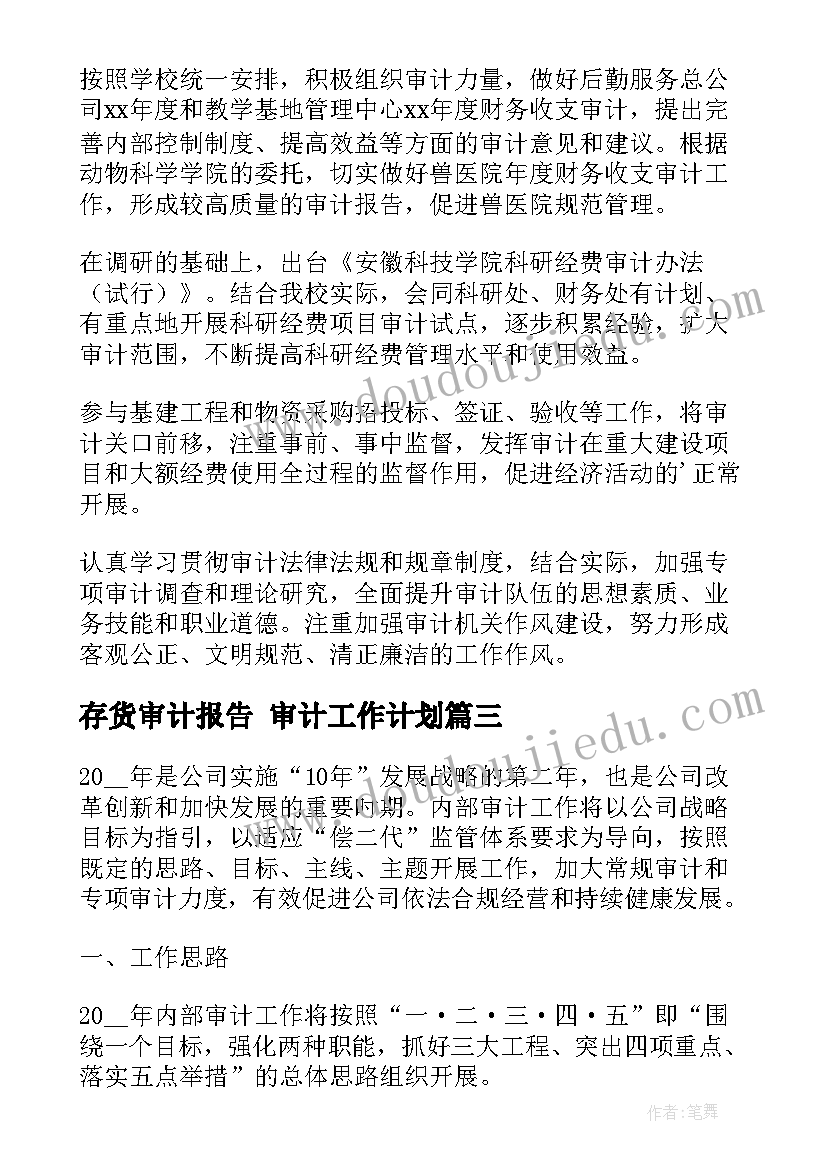 2023年存货审计报告 审计工作计划(优质5篇)