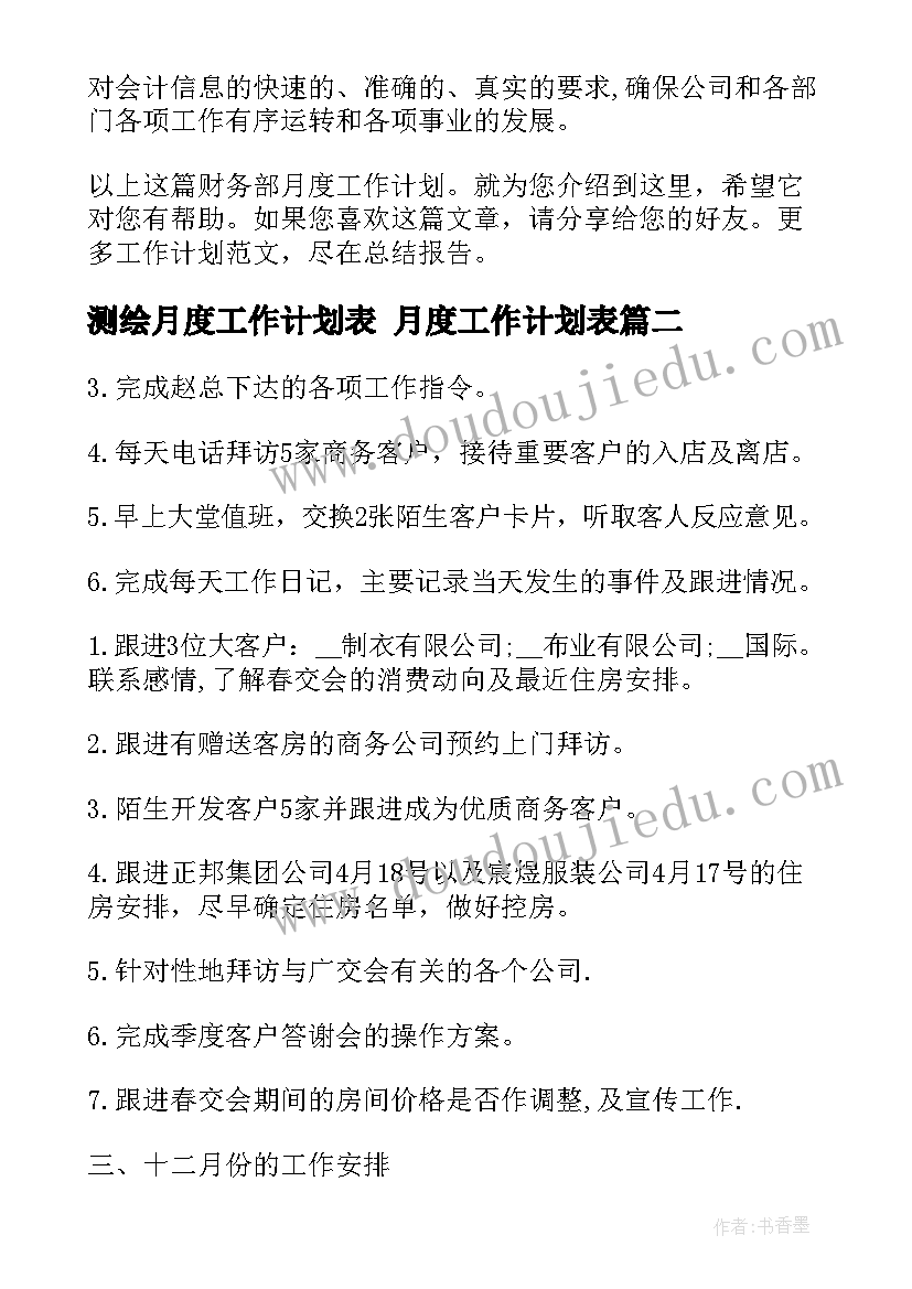 2023年测绘月度工作计划表 月度工作计划表(汇总9篇)