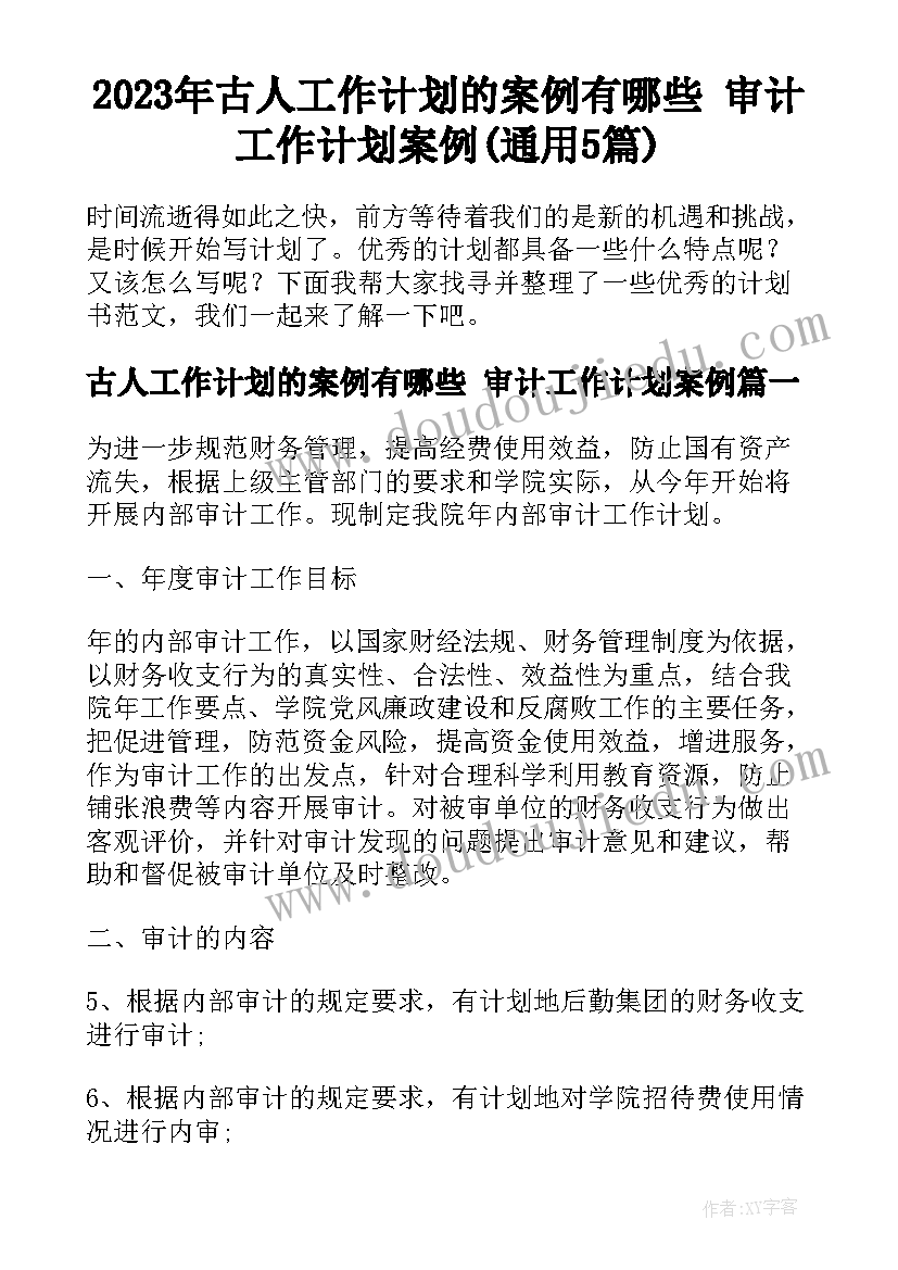 2023年古人工作计划的案例有哪些 审计工作计划案例(通用5篇)