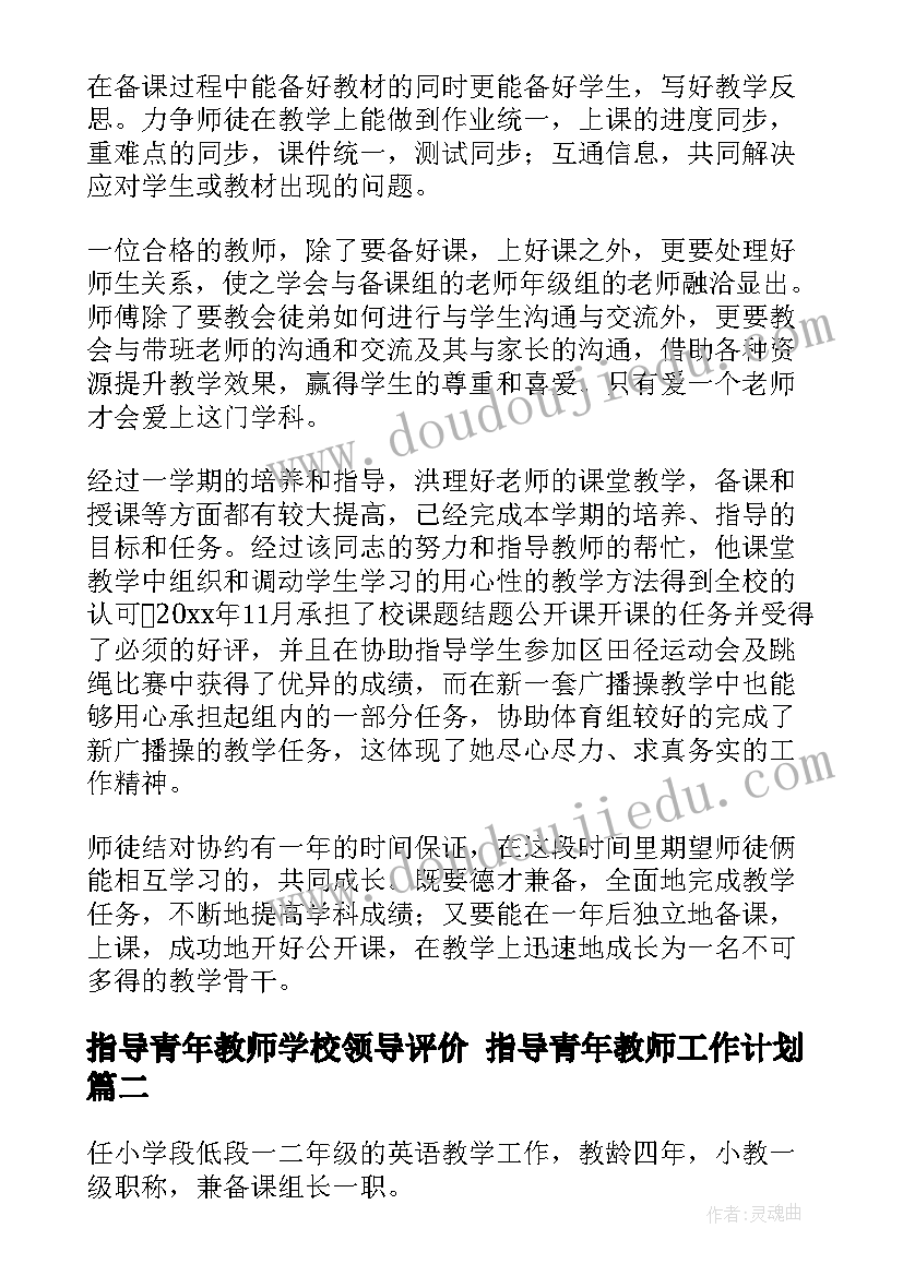 指导青年教师学校领导评价 指导青年教师工作计划(实用9篇)