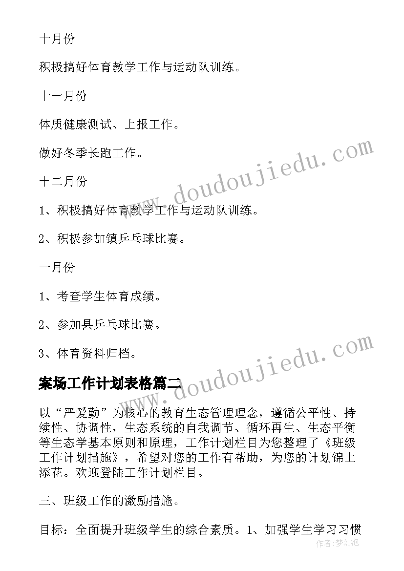 案场工作计划表格(模板10篇)