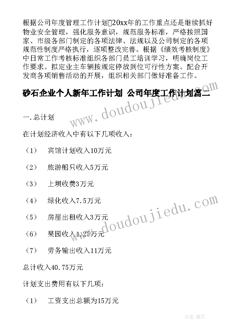 2023年砂石企业个人新年工作计划 公司年度工作计划(模板5篇)