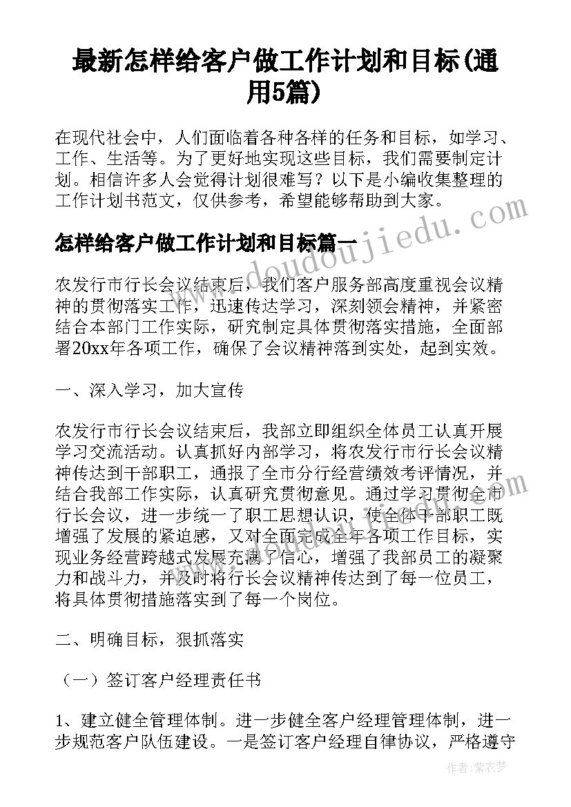 最新怎样给客户做工作计划和目标(通用5篇)