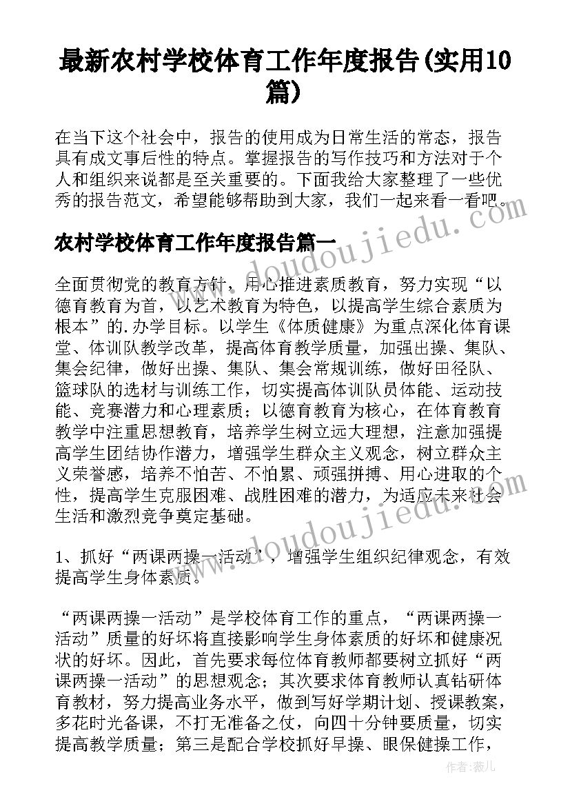 最新农村学校体育工作年度报告(实用10篇)