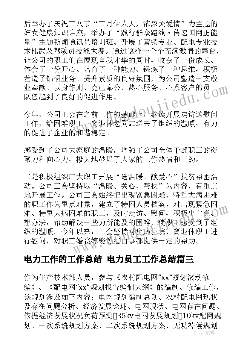 电力工作的工作总结 电力员工工作总结(优秀10篇)