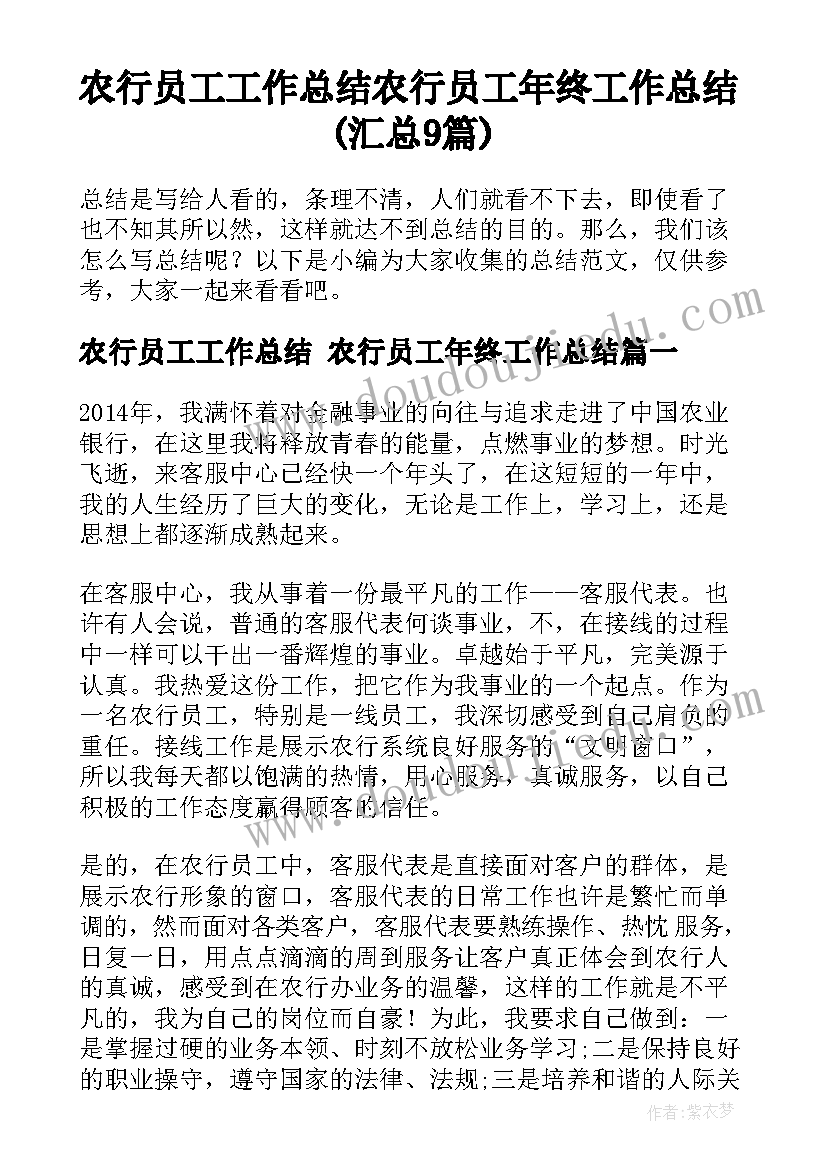 农行员工工作总结 农行员工年终工作总结(汇总9篇)