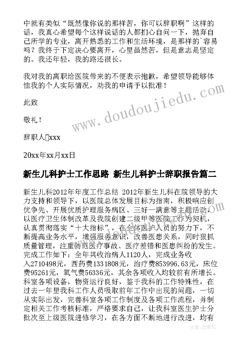 新生儿科护士工作思路 新生儿科护士辞职报告(实用8篇)