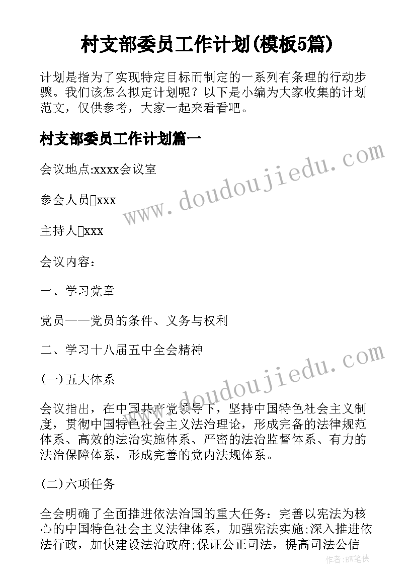 村支部委员工作计划(模板5篇)