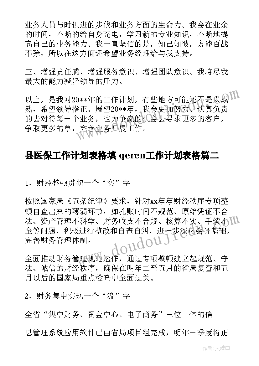 2023年县医保工作计划表格填 geren工作计划表格(实用10篇)