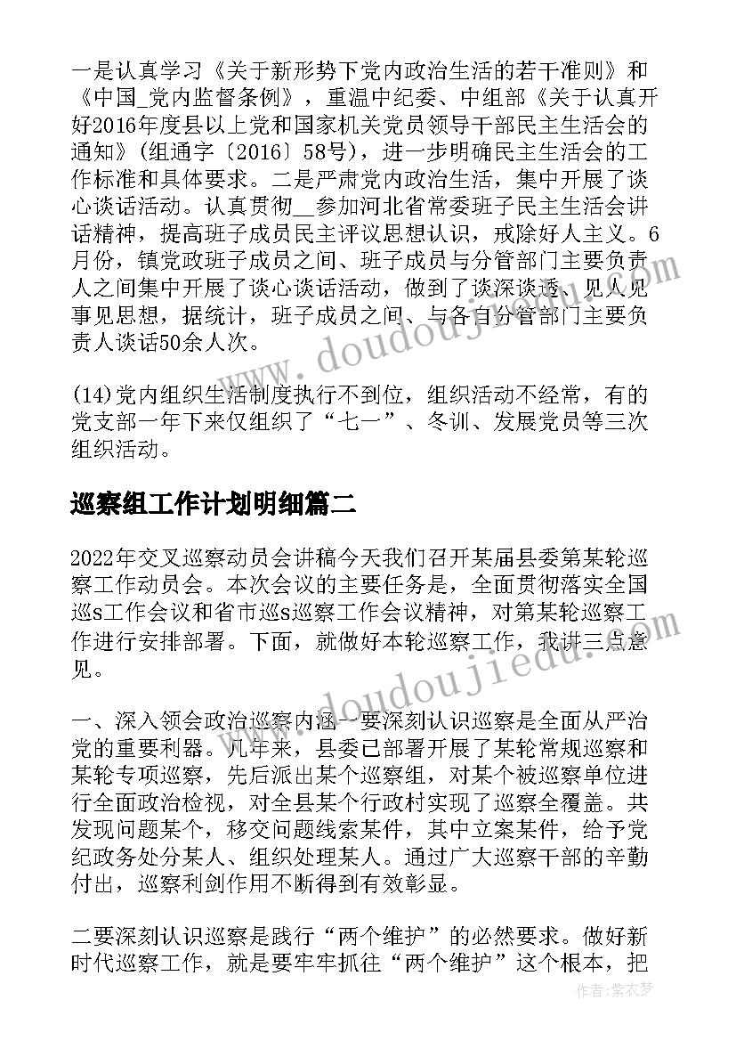 2023年巡察组工作计划明细(汇总5篇)