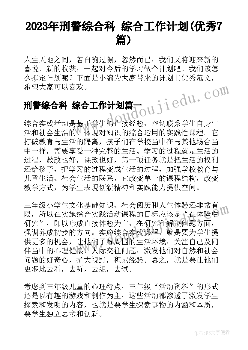 2023年刑警综合科 综合工作计划(优秀7篇)