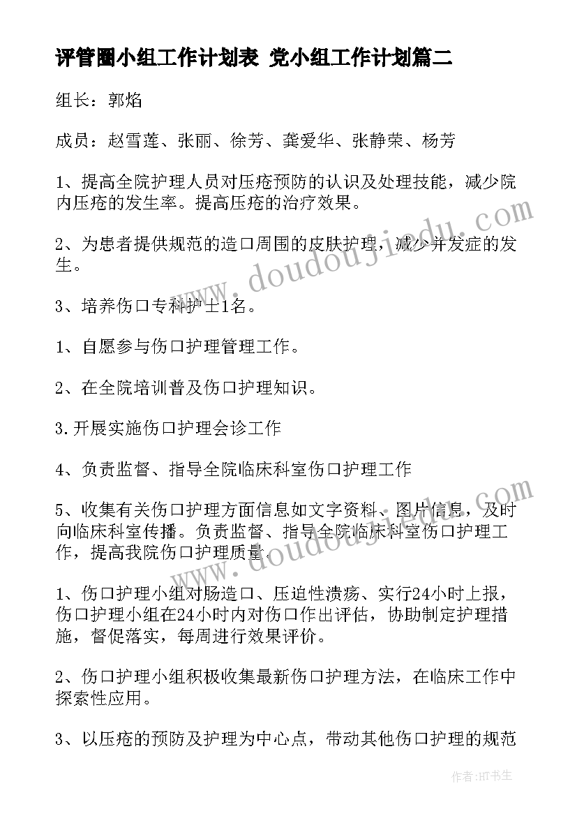 评管圈小组工作计划表 党小组工作计划(实用9篇)