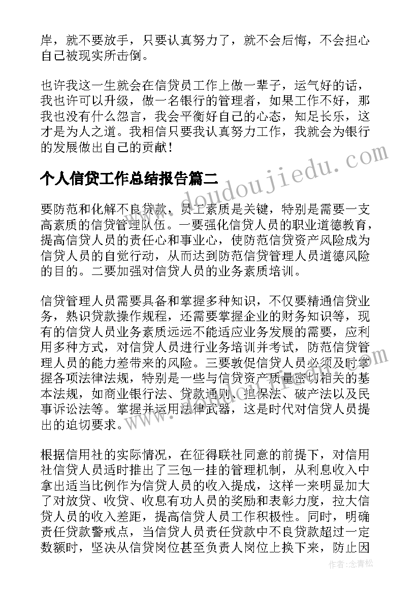 最新个人信贷工作总结报告(优秀8篇)