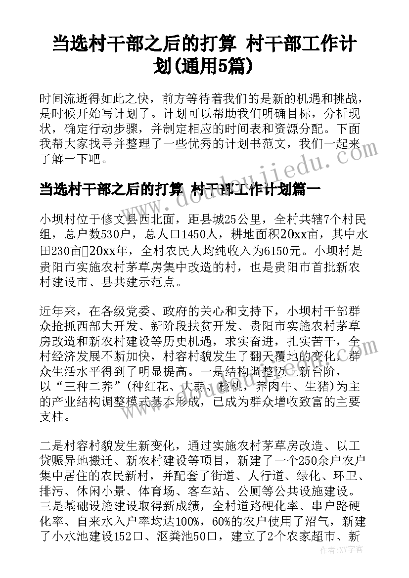 当选村干部之后的打算 村干部工作计划(通用5篇)