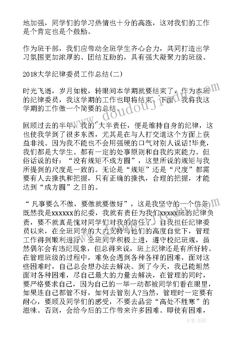 最新大学纪律委员工作总结 大学纪律委员竞选演讲稿幽默(大全7篇)