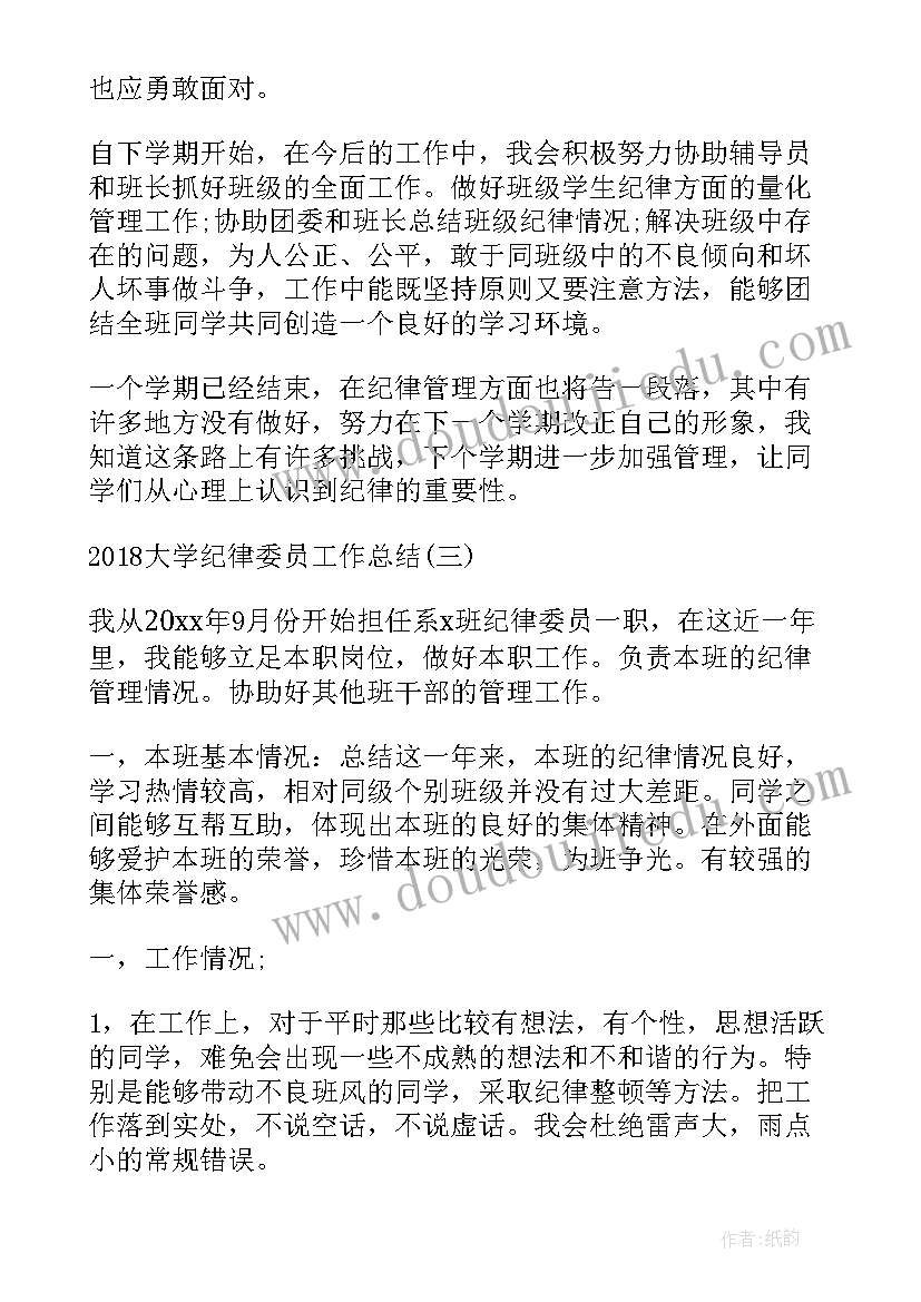 最新大学纪律委员工作总结 大学纪律委员竞选演讲稿幽默(大全7篇)