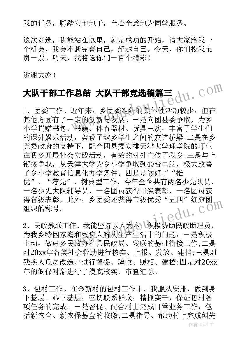 大队干部工作总结 大队干部竞选稿(优质5篇)