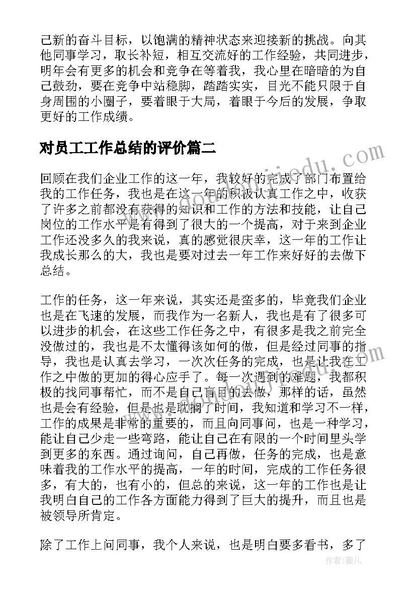 对员工工作总结的评价(优质10篇)