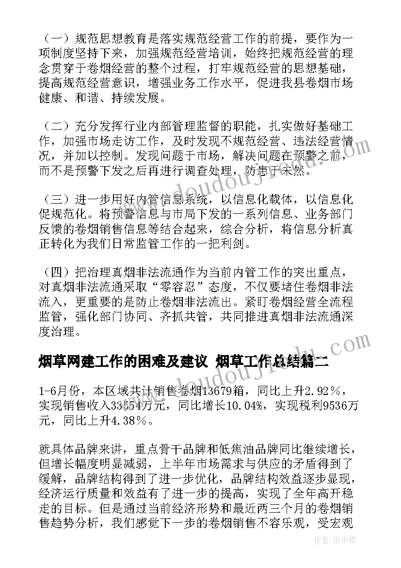 烟草网建工作的困难及建议 烟草工作总结(精选8篇)