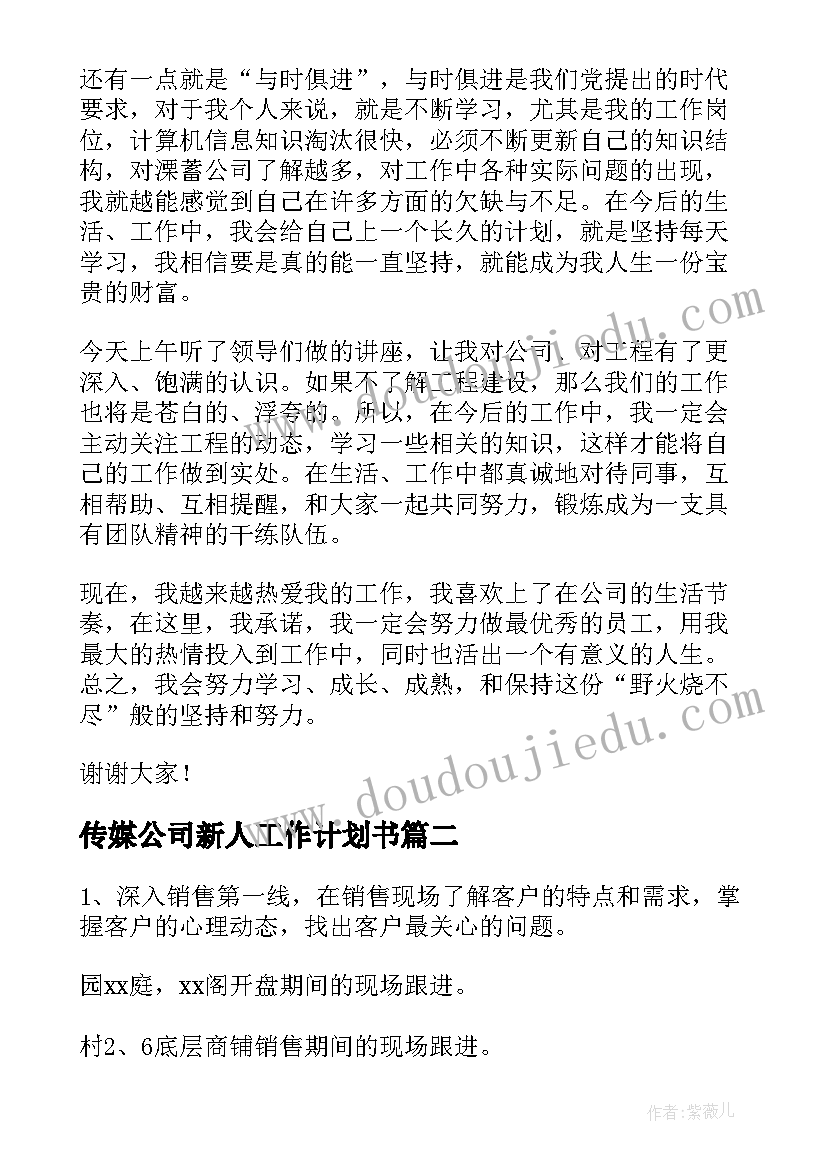 传媒公司新人工作计划书(优秀5篇)