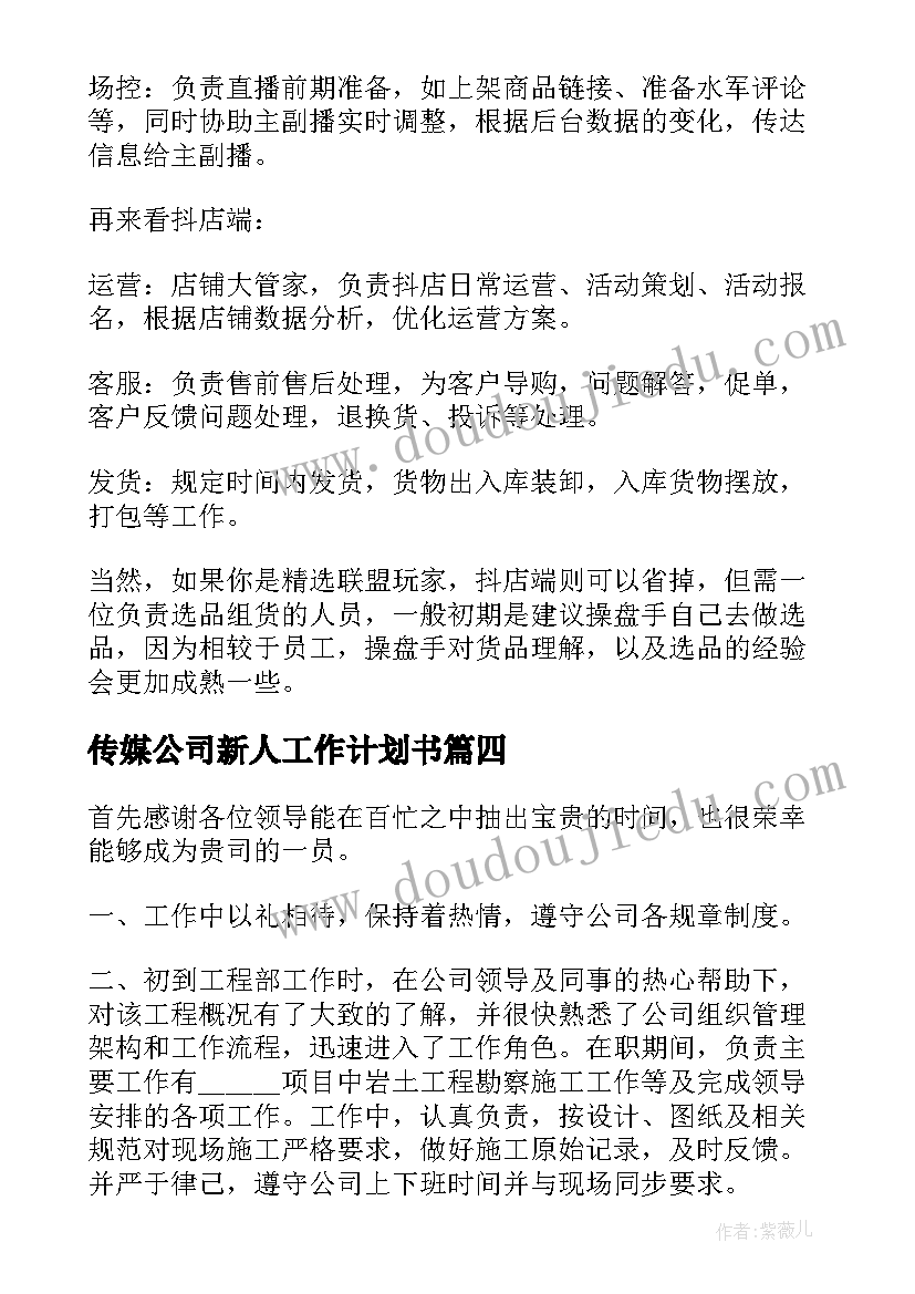 传媒公司新人工作计划书(优秀5篇)