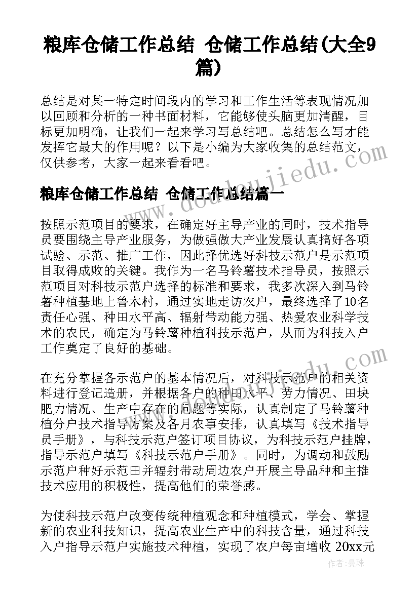 粮库仓储工作总结 仓储工作总结(大全9篇)