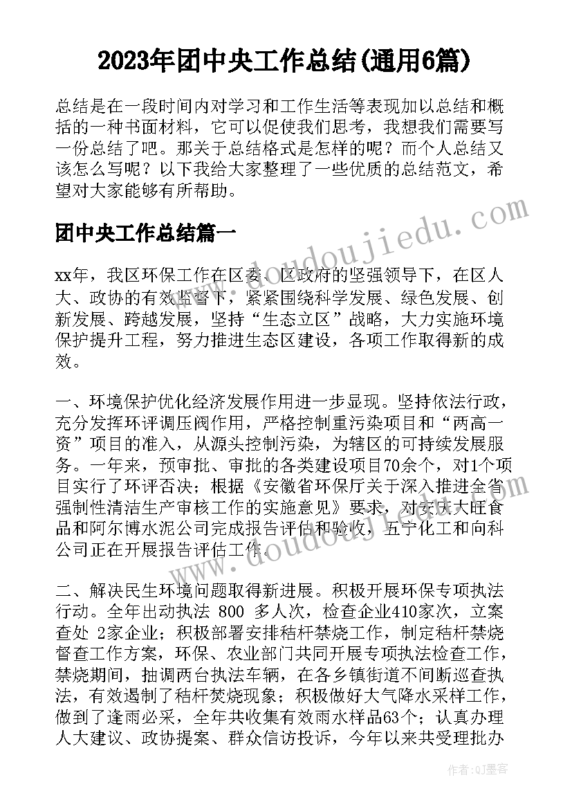 2023年团中央工作总结(通用6篇)