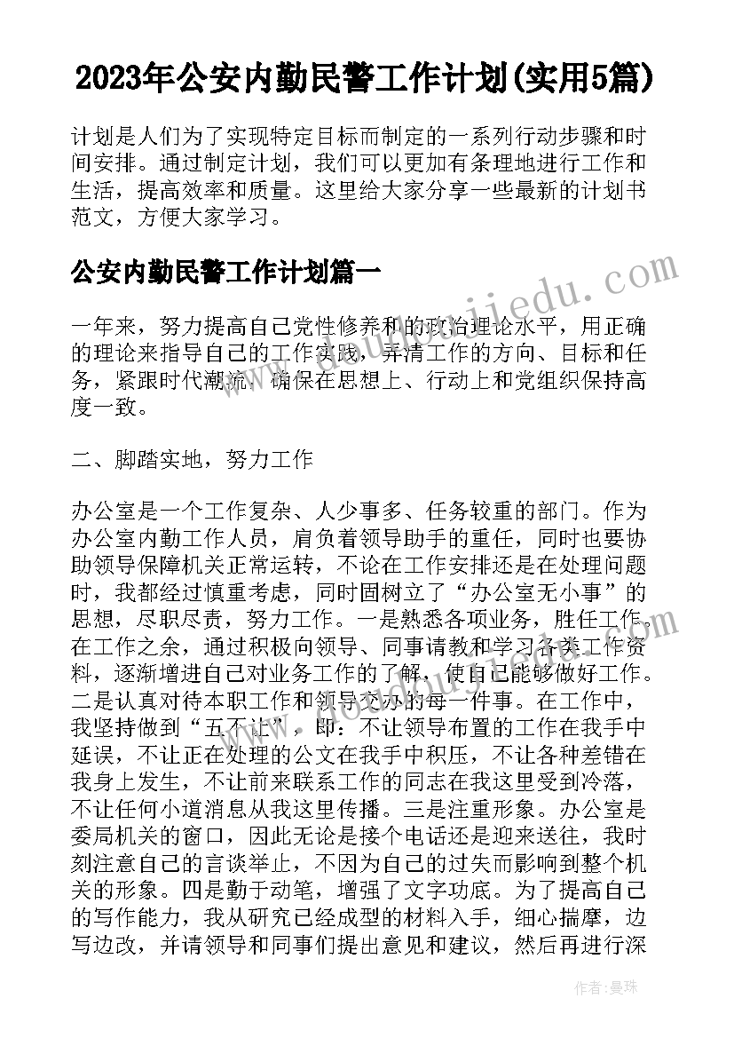 2023年公安内勤民警工作计划(实用5篇)