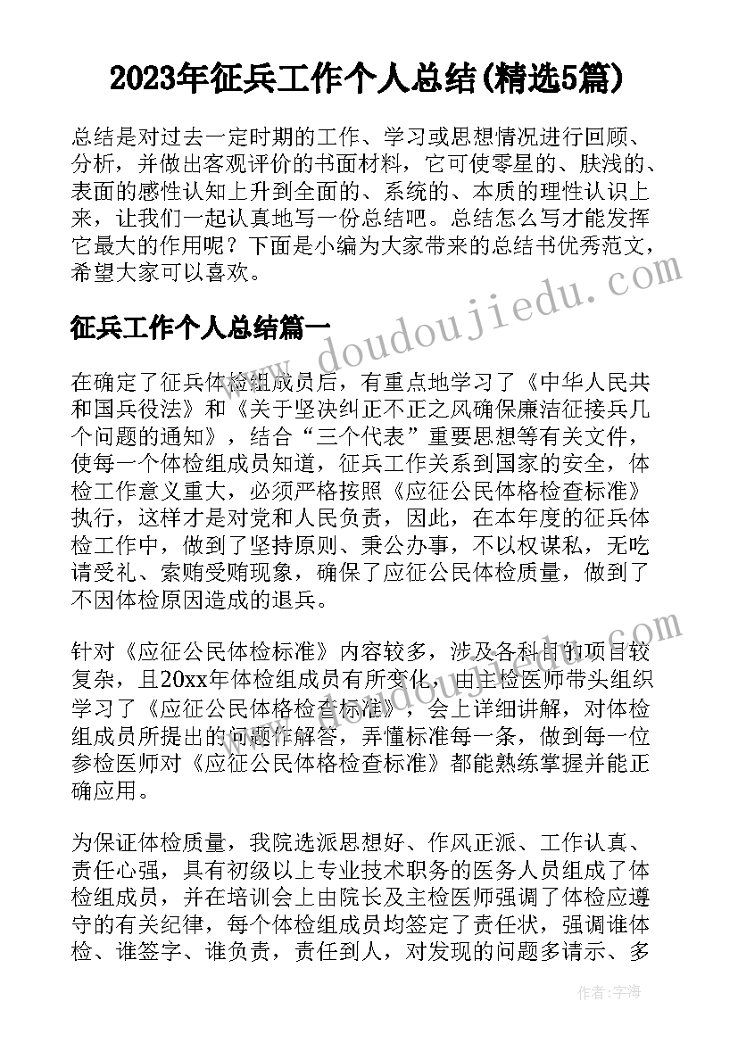 2023年征兵工作个人总结(精选5篇)