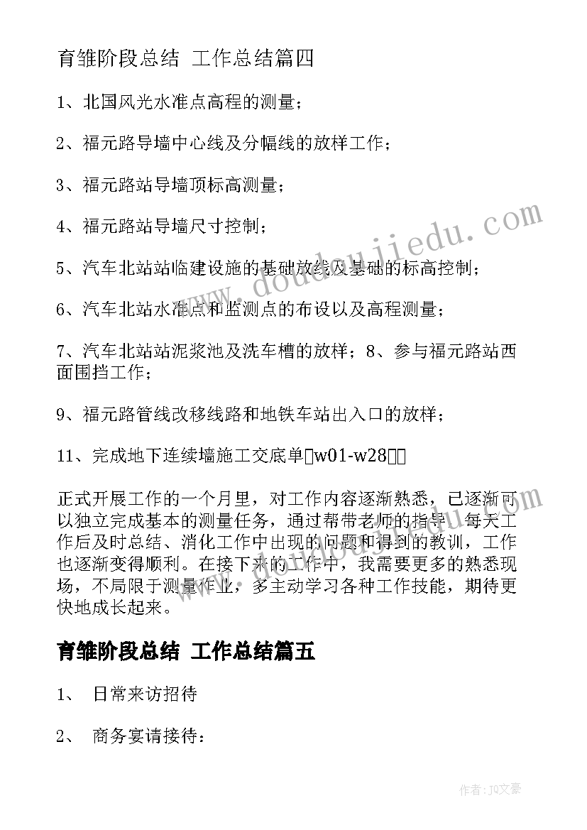 2023年育雏阶段总结 工作总结(模板5篇)