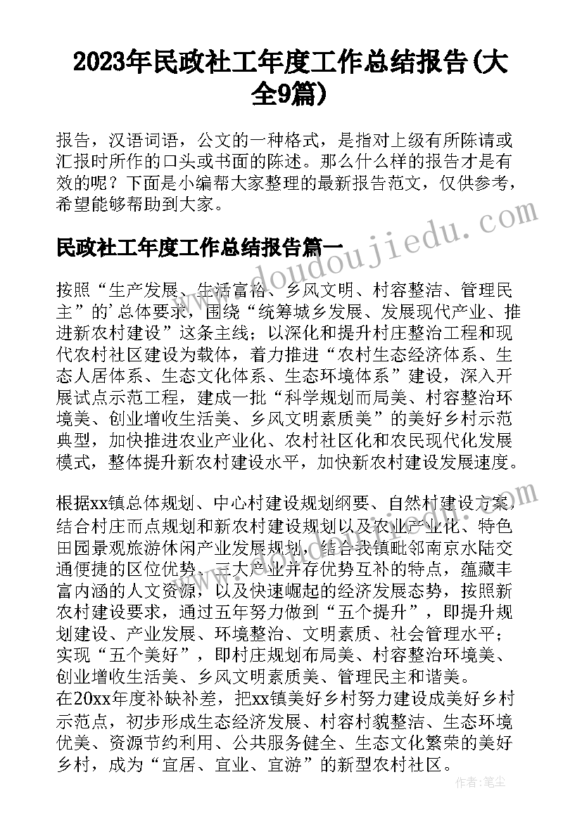 2023年民政社工年度工作总结报告(大全9篇)