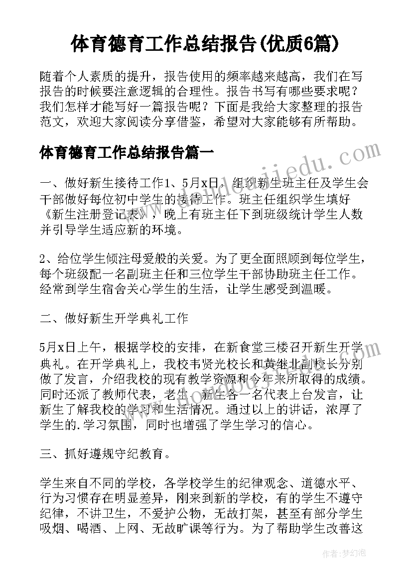 体育德育工作总结报告(优质6篇)