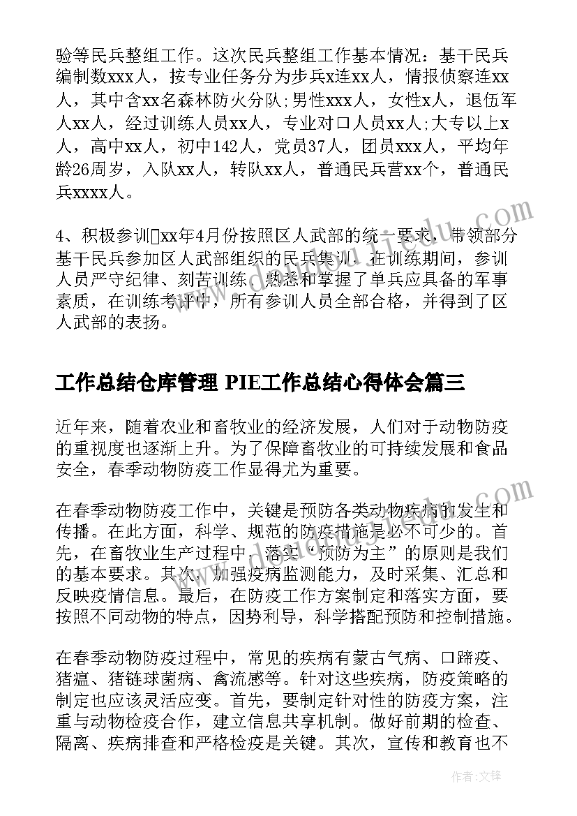 2023年工作总结仓库管理 PIE工作总结心得体会(优秀10篇)