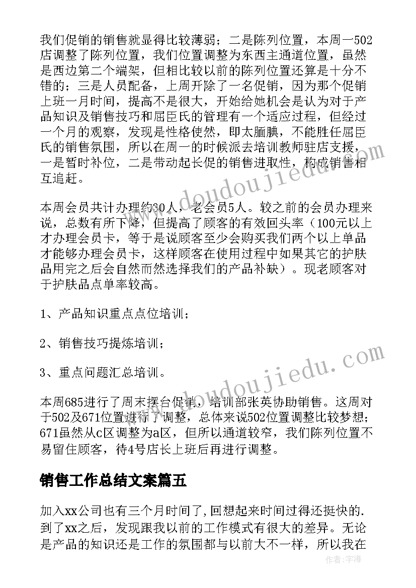 最新销售工作总结文案(优质10篇)