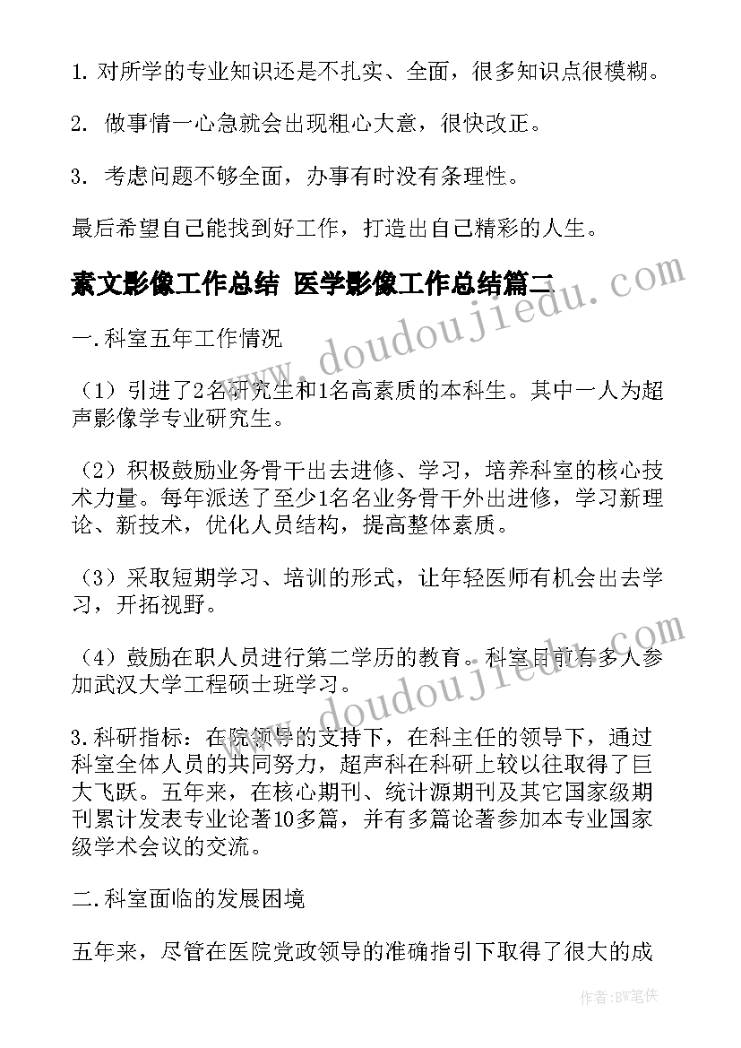 2023年素文影像工作总结 医学影像工作总结(通用5篇)